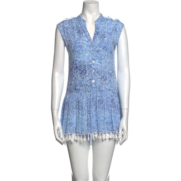 POUPETTE ST BARTH Elodie Cap Sleeve Dress Blue Garden Sz Medium - Picture 3 of 4